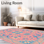 Pink Floral Medallion Blue Border Rug