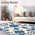Deep Blue Floral Vine Scroll Rug