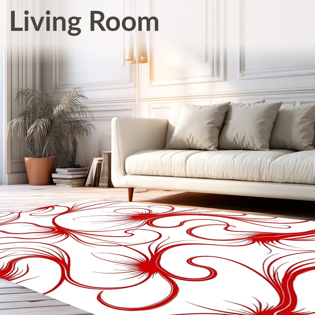 Crimson Swirling Floral Flourish Rug