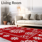 White Snowflake Red Border Rug