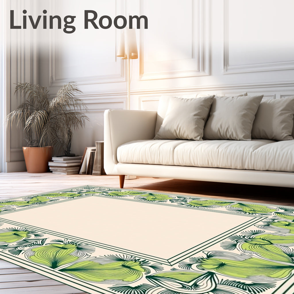Verdant Green Floral Border Rug
