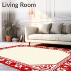 Holiday Red White Floral Border Rug