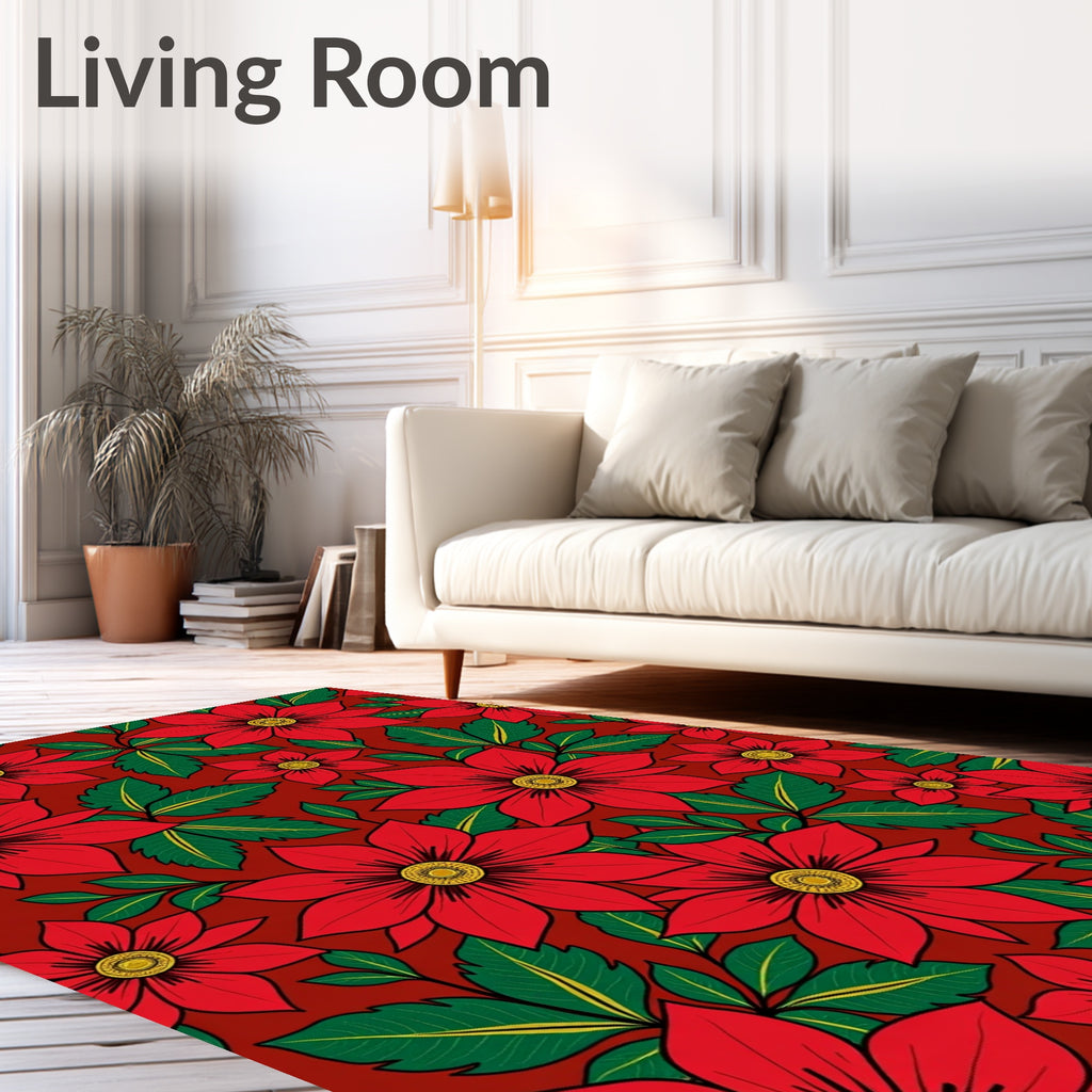 Bold Red Floral Foliage Rug
