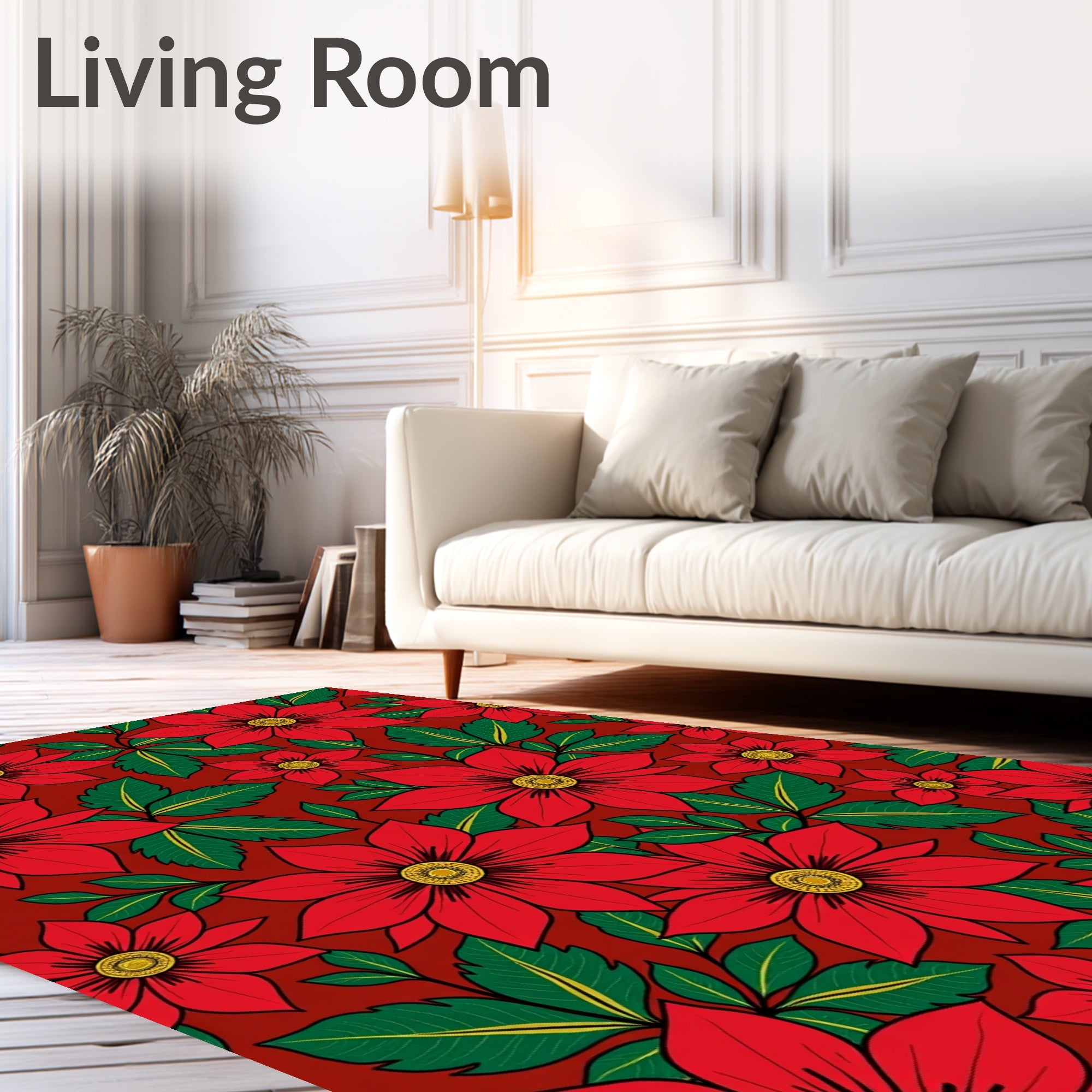 Bold Red Floral Foliage Rug
