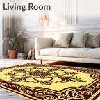 Ornate Burgundy Floral Medallion Yellow Rug