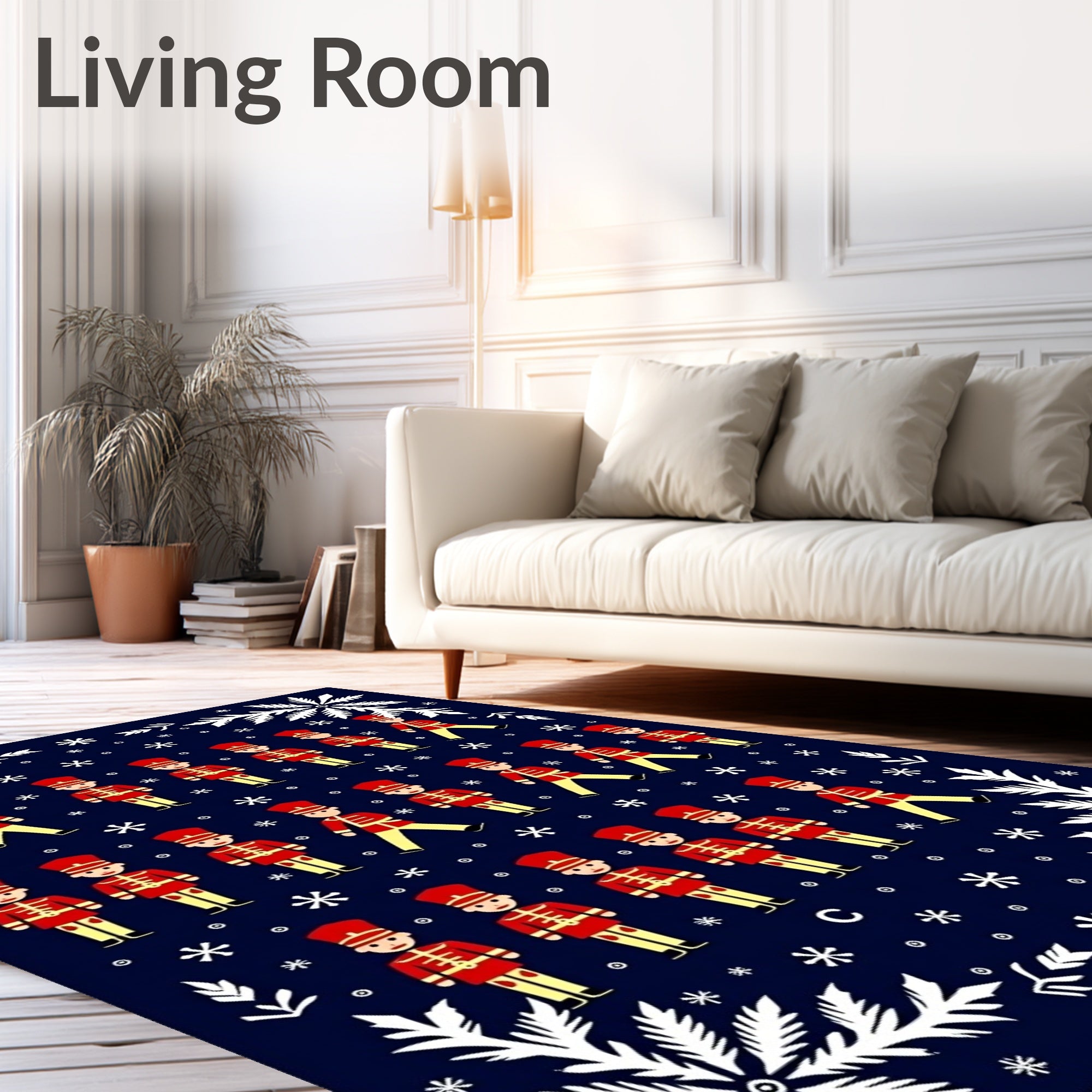 Crimson Toy Soldier Snowflakes on Navy Rug