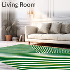 Deep Green White Wavy Stripe Rug