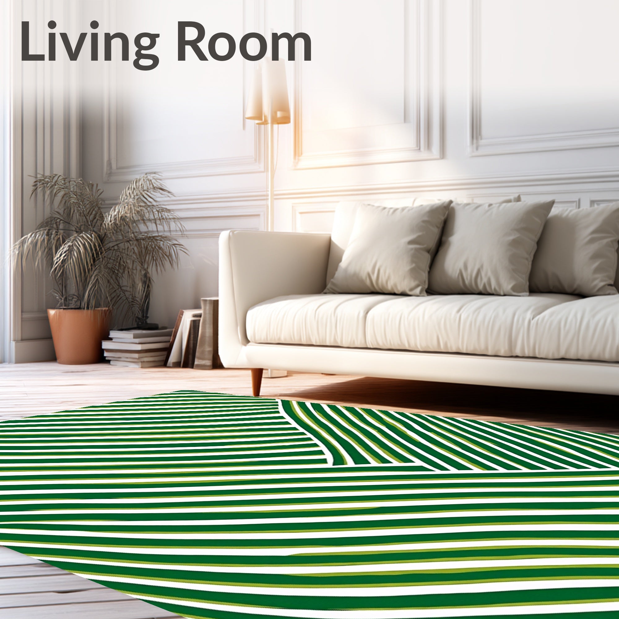 Deep Green White Wavy Stripe Rug