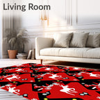 Bold Red White Deer Geometric Folklore Rug