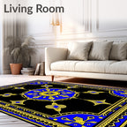 Royal Blue Yellow Sunburst Medallion Rug