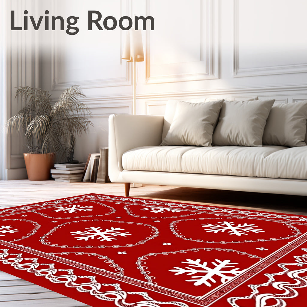 Crimson Lace Snowflake Medallion Rug