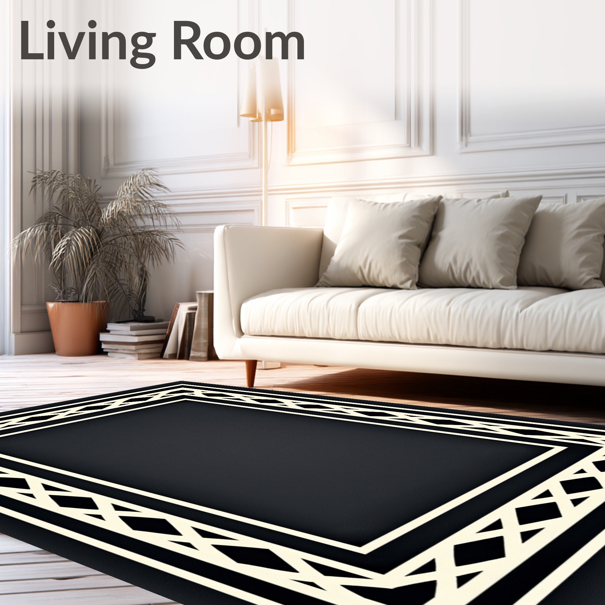 Modern Beige Geometric Lattice Rug