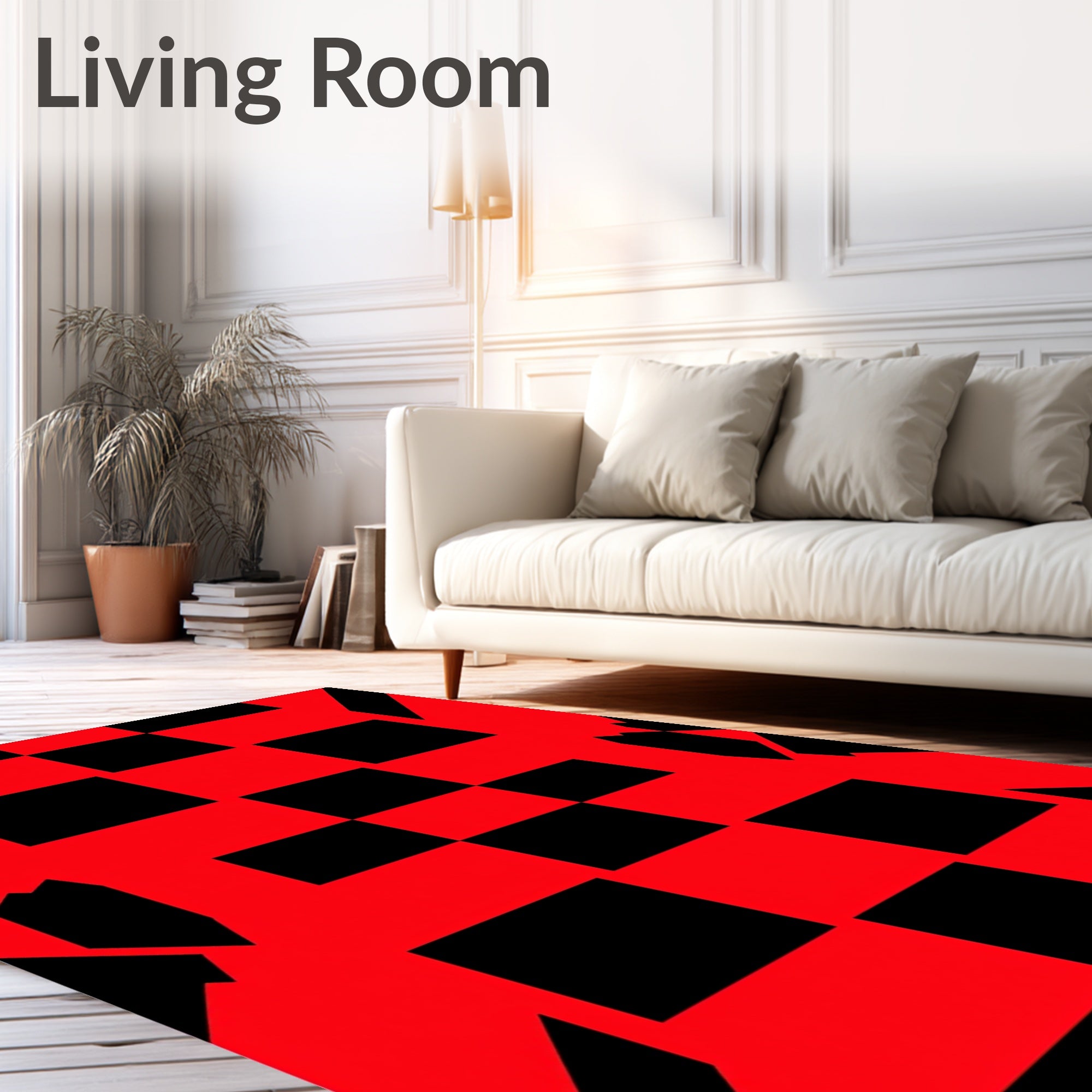 Bold Red Black Checkerboard Shapes Rug