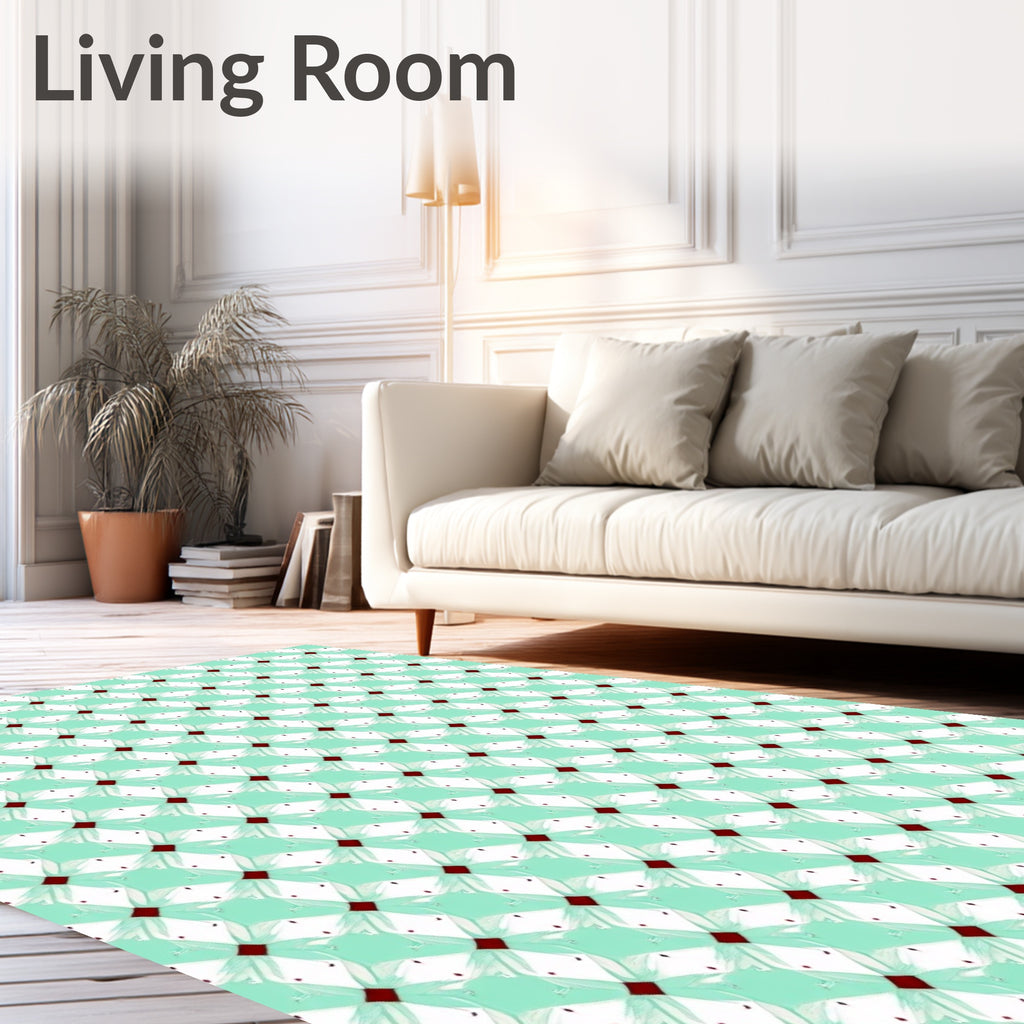 Aqua White Crimson Diamond Lattice Rug