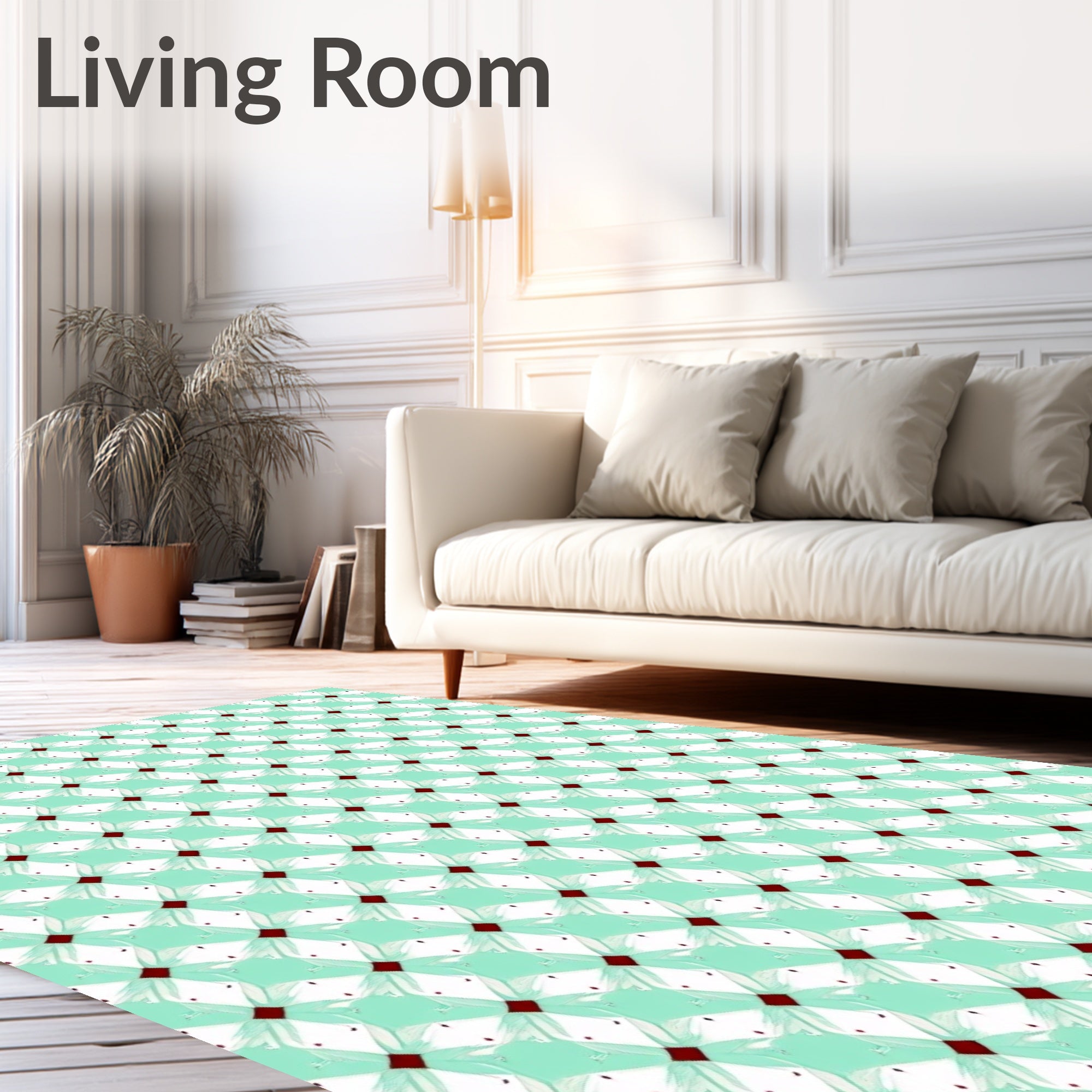 Aqua White Crimson Diamond Lattice Rug