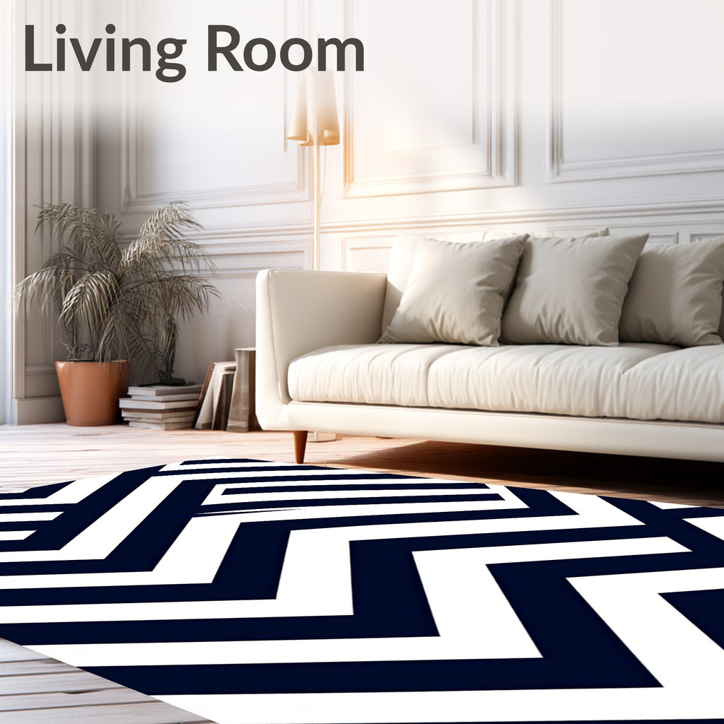 Navy White Interlocking Chevron Rug