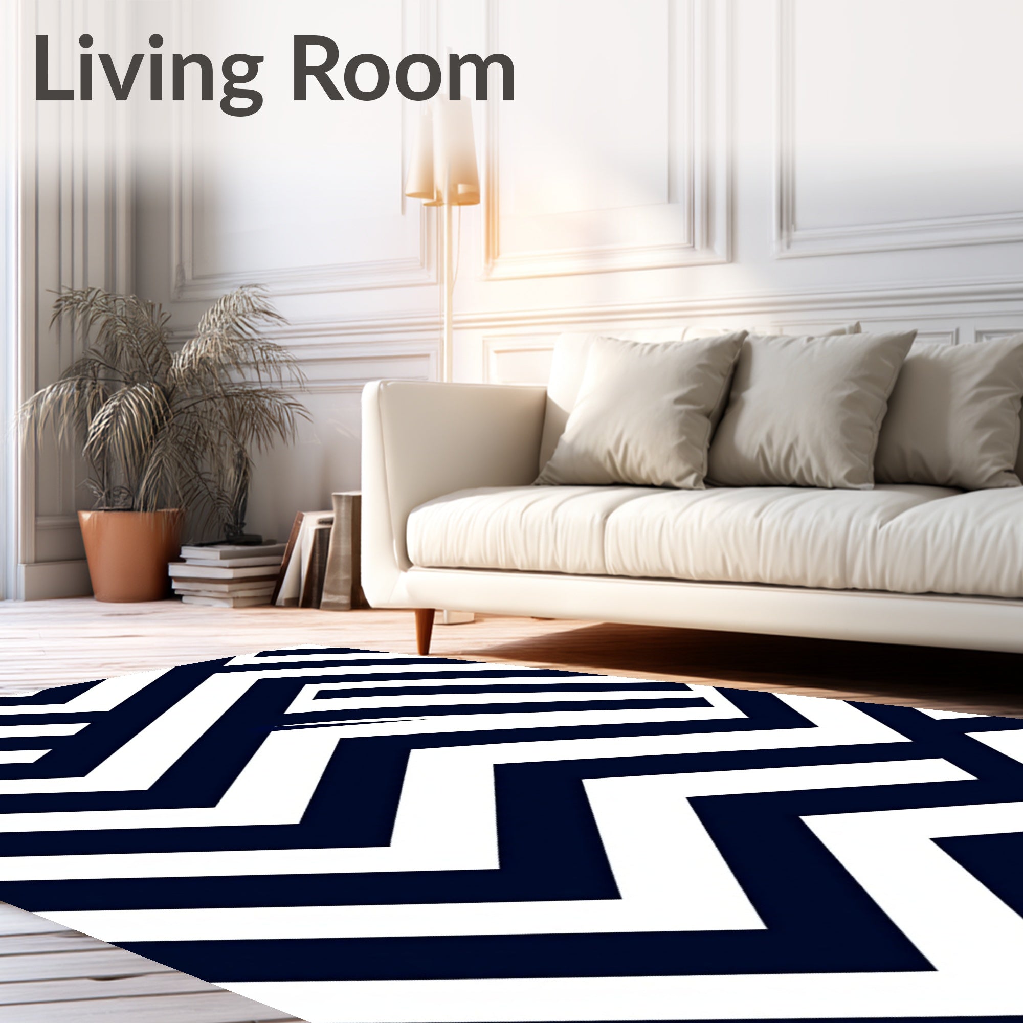 Navy White Interlocking Chevron Rug