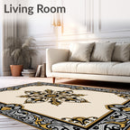 Ornate Gold Black Floral Border Tapestry Rug