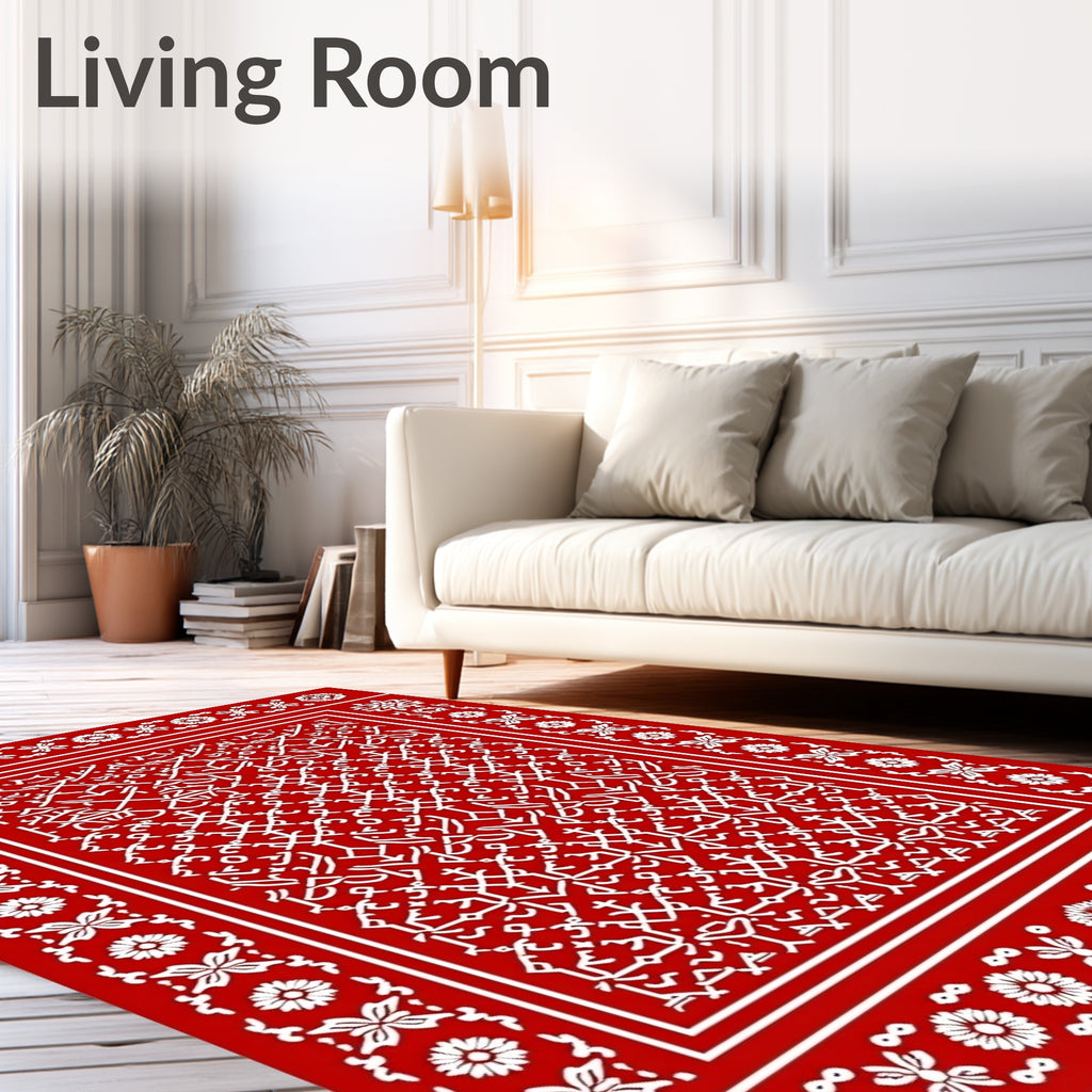 Bold Red White Geometric Medallion Rug