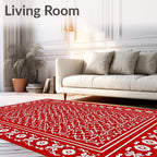 Bold Red White Geometric Medallion Rug