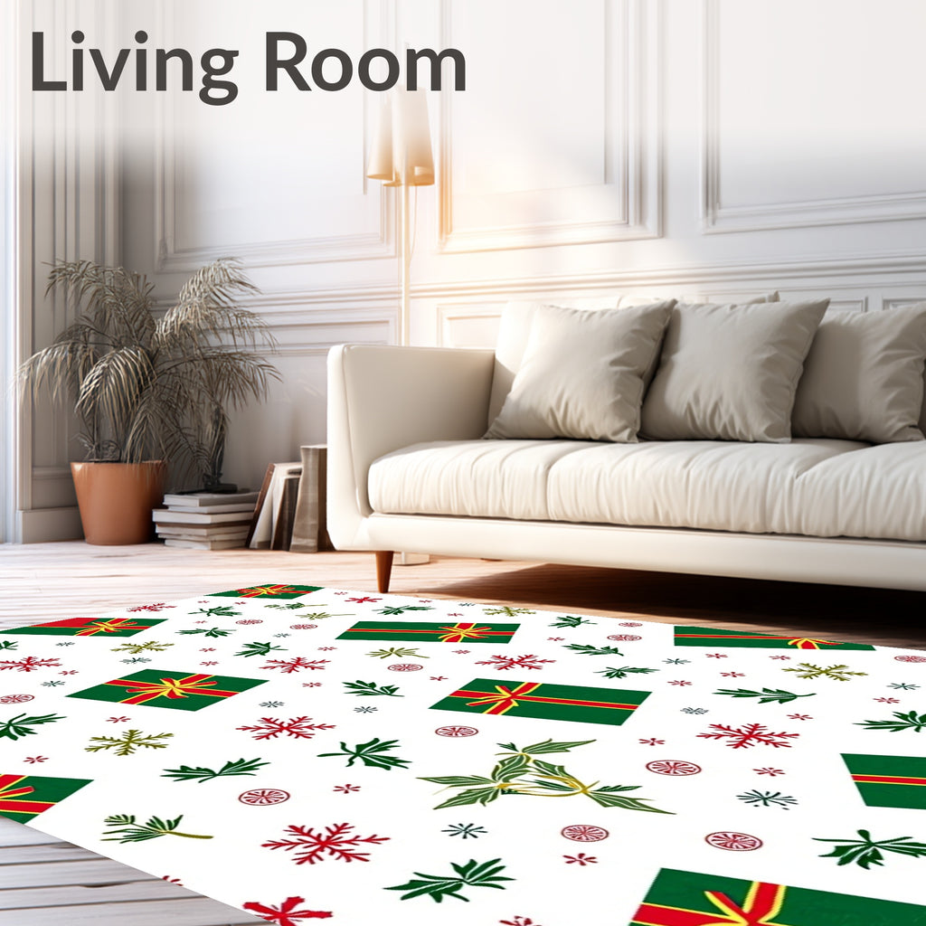 Green Red Gifting Snowflakes Foliage Rug