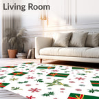 Green Red Gifting Snowflakes Foliage Rug