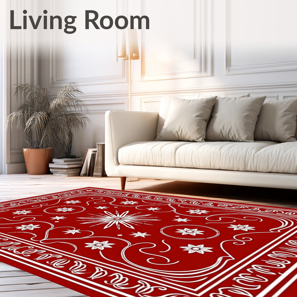 Crimson Floral Starburst Border Rug
