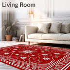Crimson Floral Starburst Border Rug
