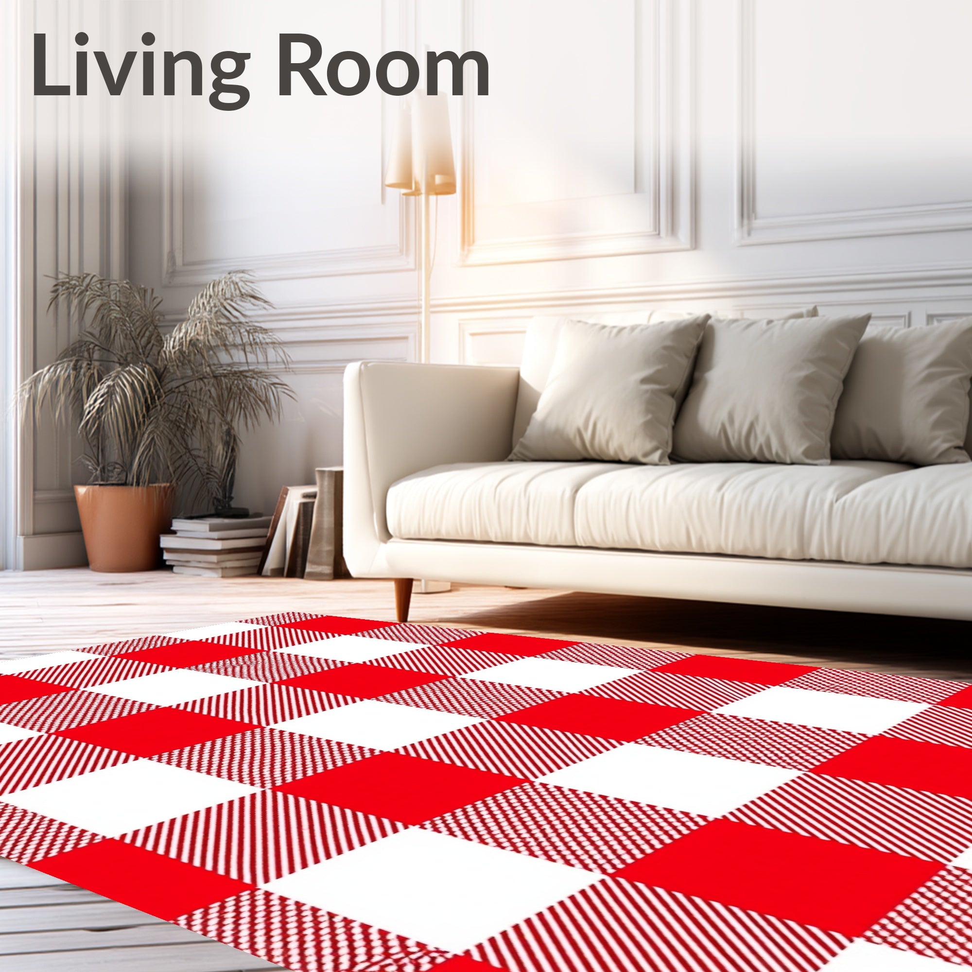 Bold Red White Gingham Check Rug