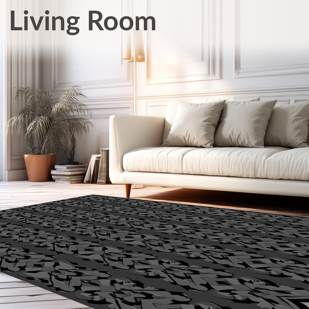 Charcoal Gray Sculptural Damask Repeats Rug