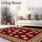 Maroon Golden Floral Medallion Borders Rug