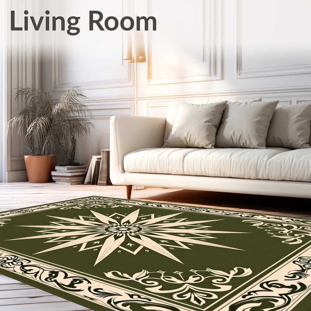Ornate Olive Sunburst Star Rug