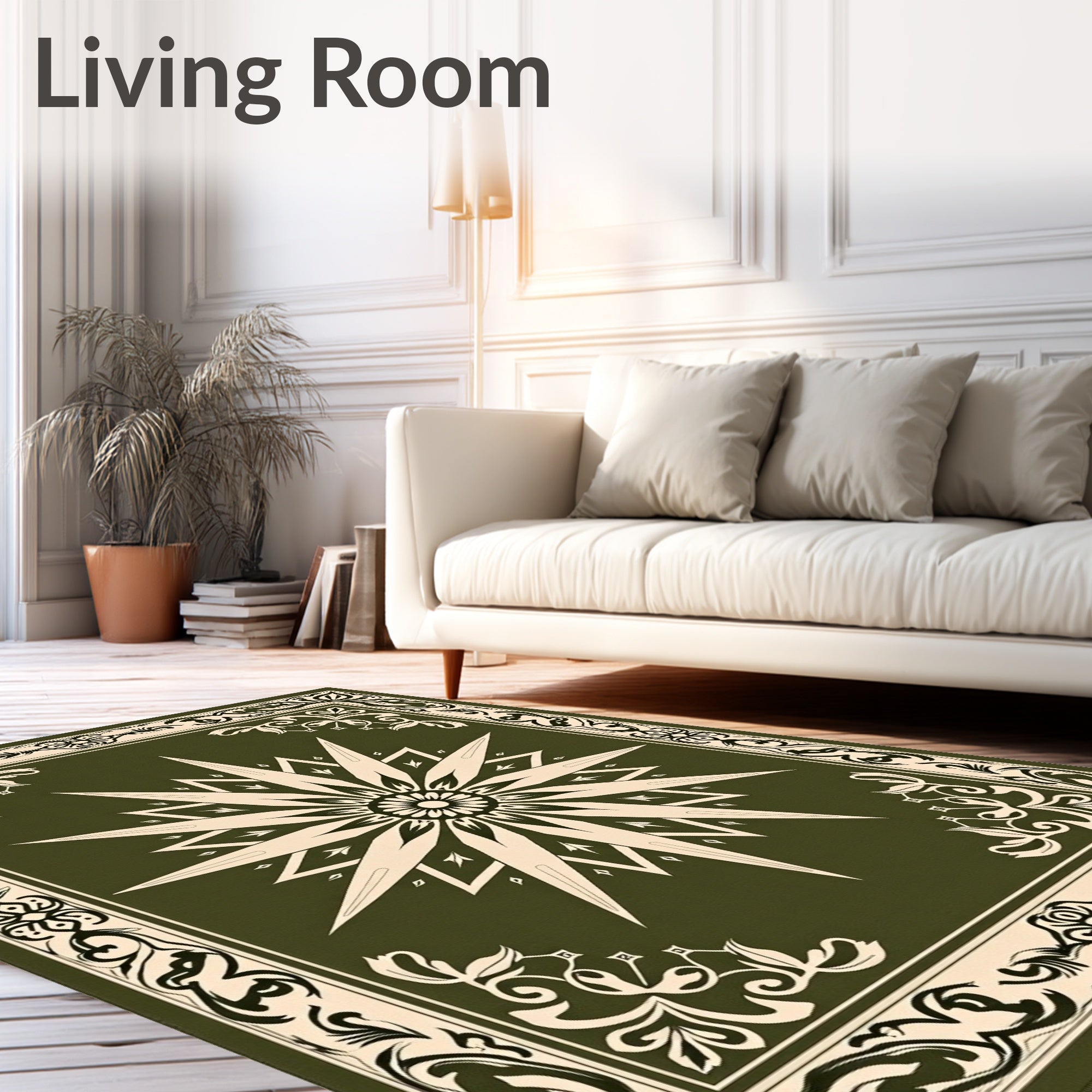 Ornate Olive Sunburst Star Rug