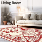 Crimson Snowman Sleigh Winter Scene Rug