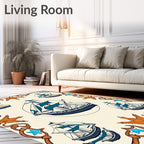 Nautical Sailing Ships Teal Orange Border Rug