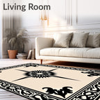 Black Starburst Medallion Beige Border Rug