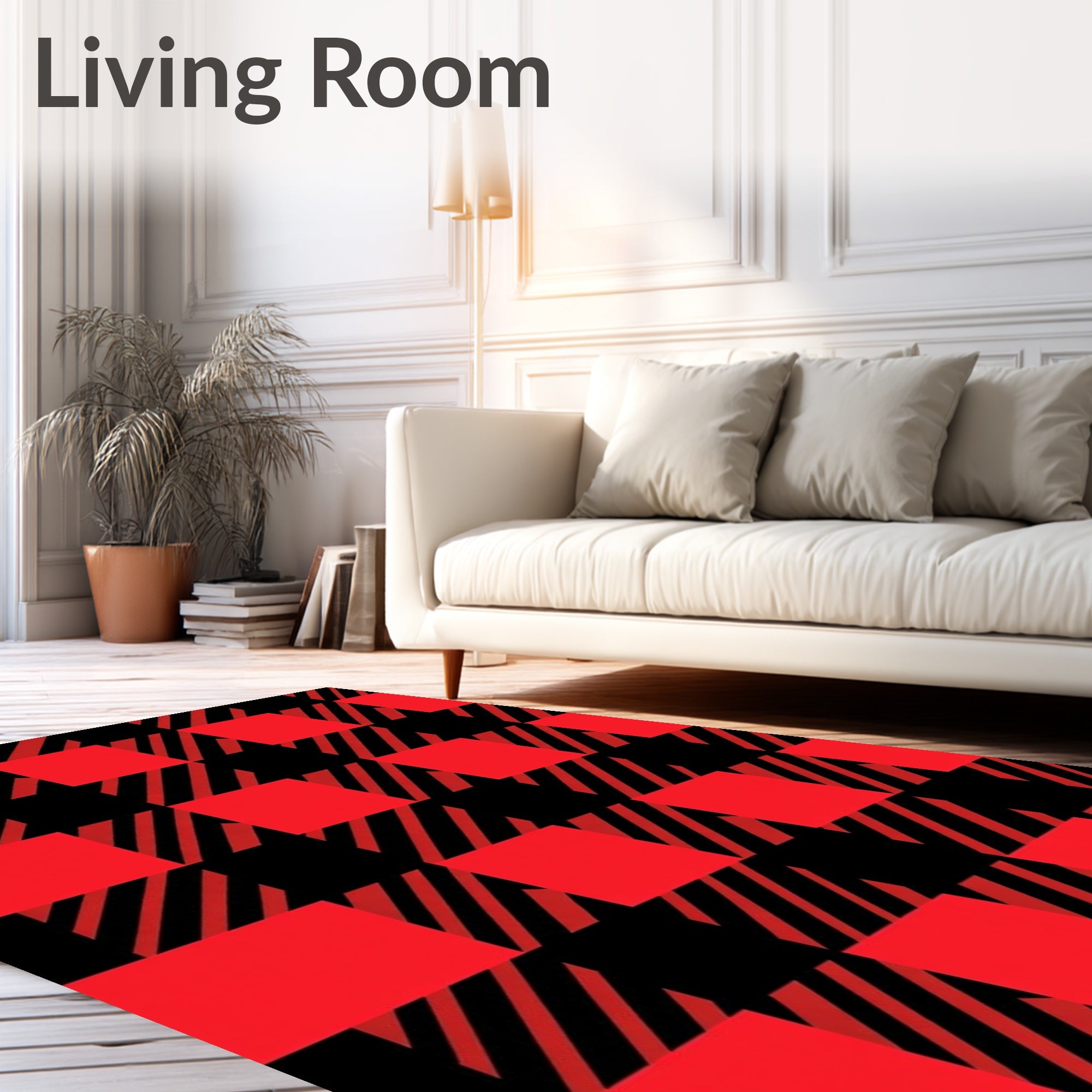 Classic Red Black Buffalo Check Squares Rug