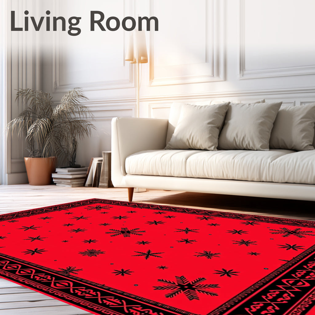 Crimson Snowflake Scattered Border Rug