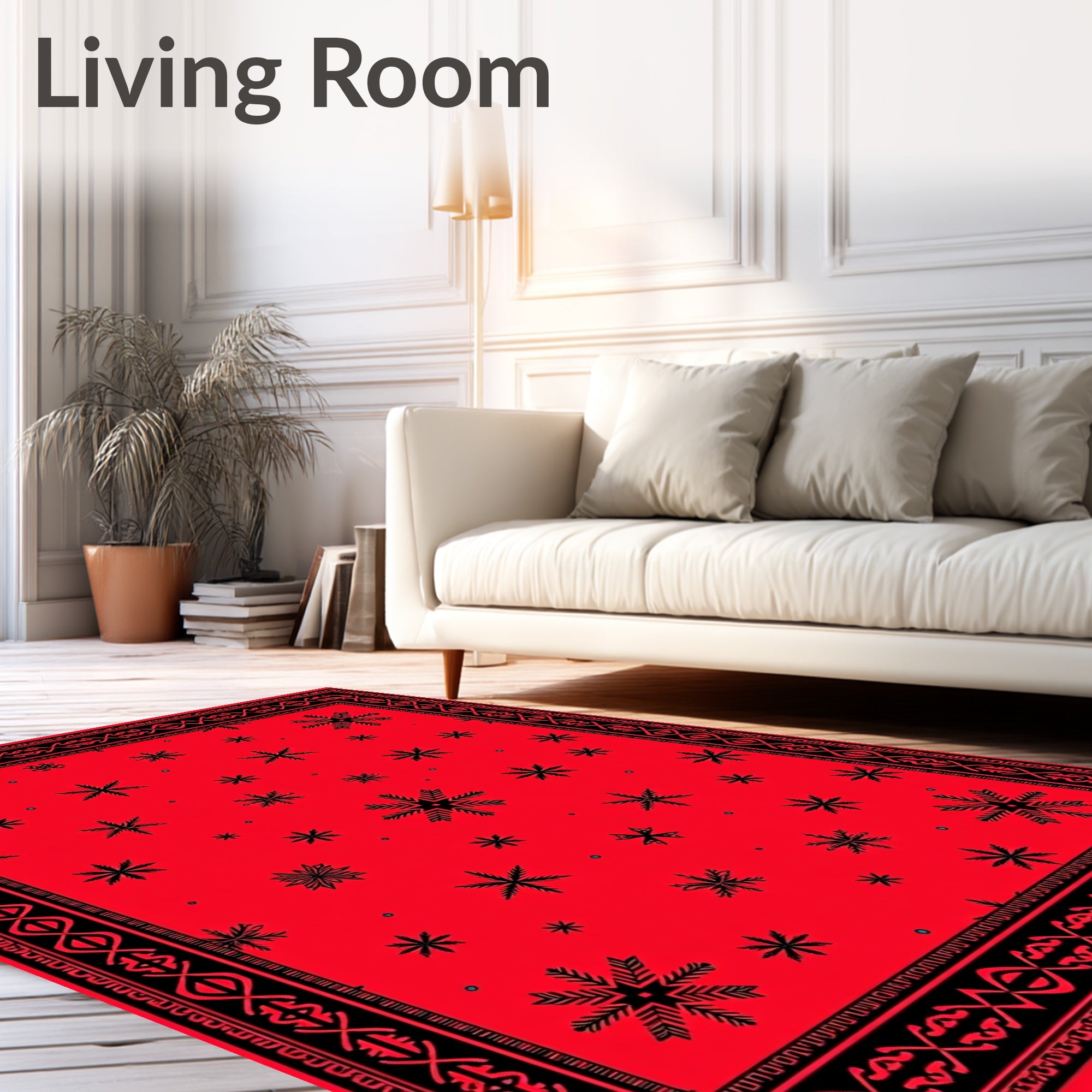 Crimson Snowflake Scattered Border Rug