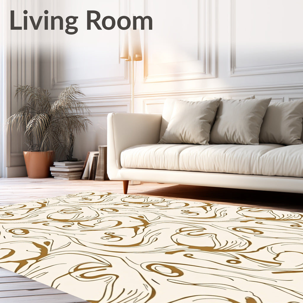 Gold Flowing Lines Swirl Abstract Rug