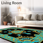 Black and Teal Floral Medallion Rug