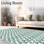 Dark Green Geometric Art Deco Border Rug