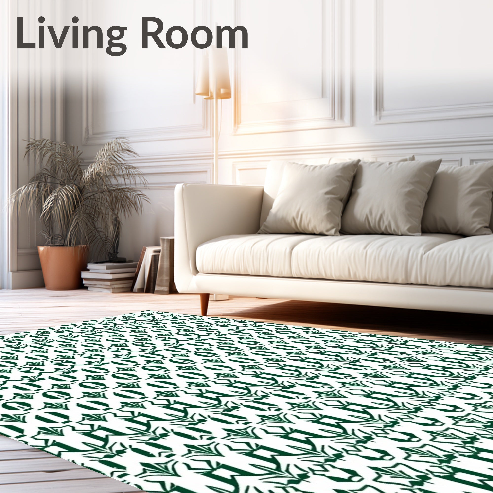 Dark Green Geometric Art Deco Border Rug