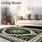Dark Green Cream Sunburst Medallion Rug