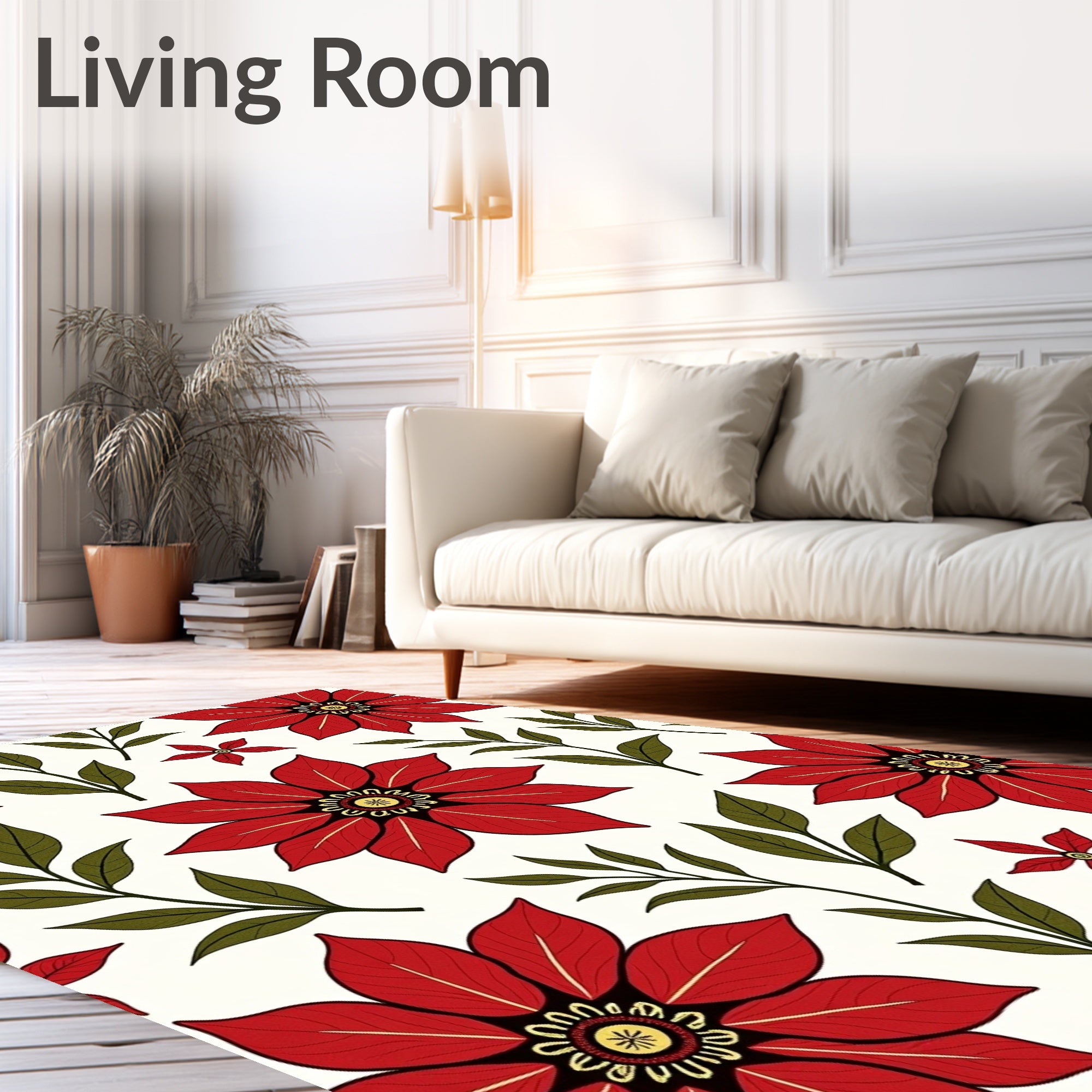 Enchanting Red Floral Woodland Sprigs Rug
