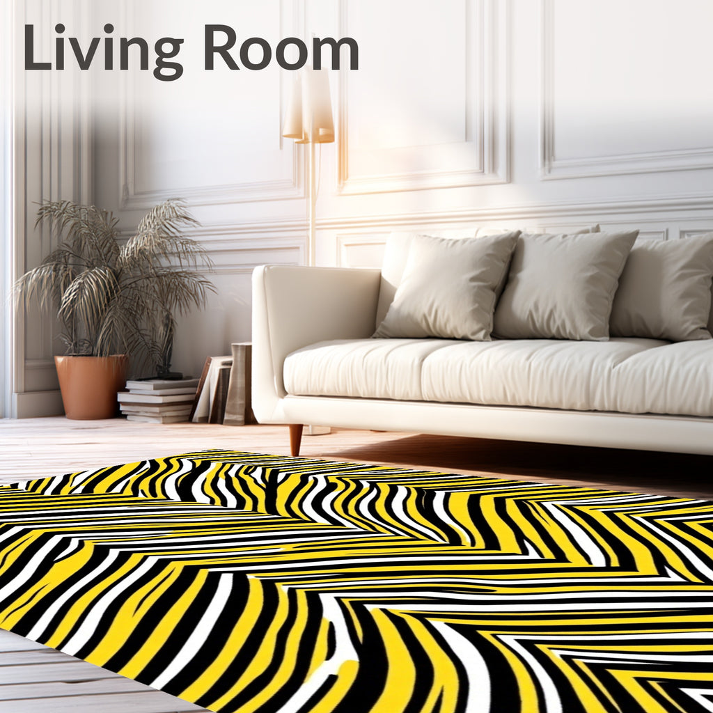 Bold Yellow Black White Jagged Stripes Rug