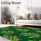 Holiday Green Red Pine Sprig Art Rug