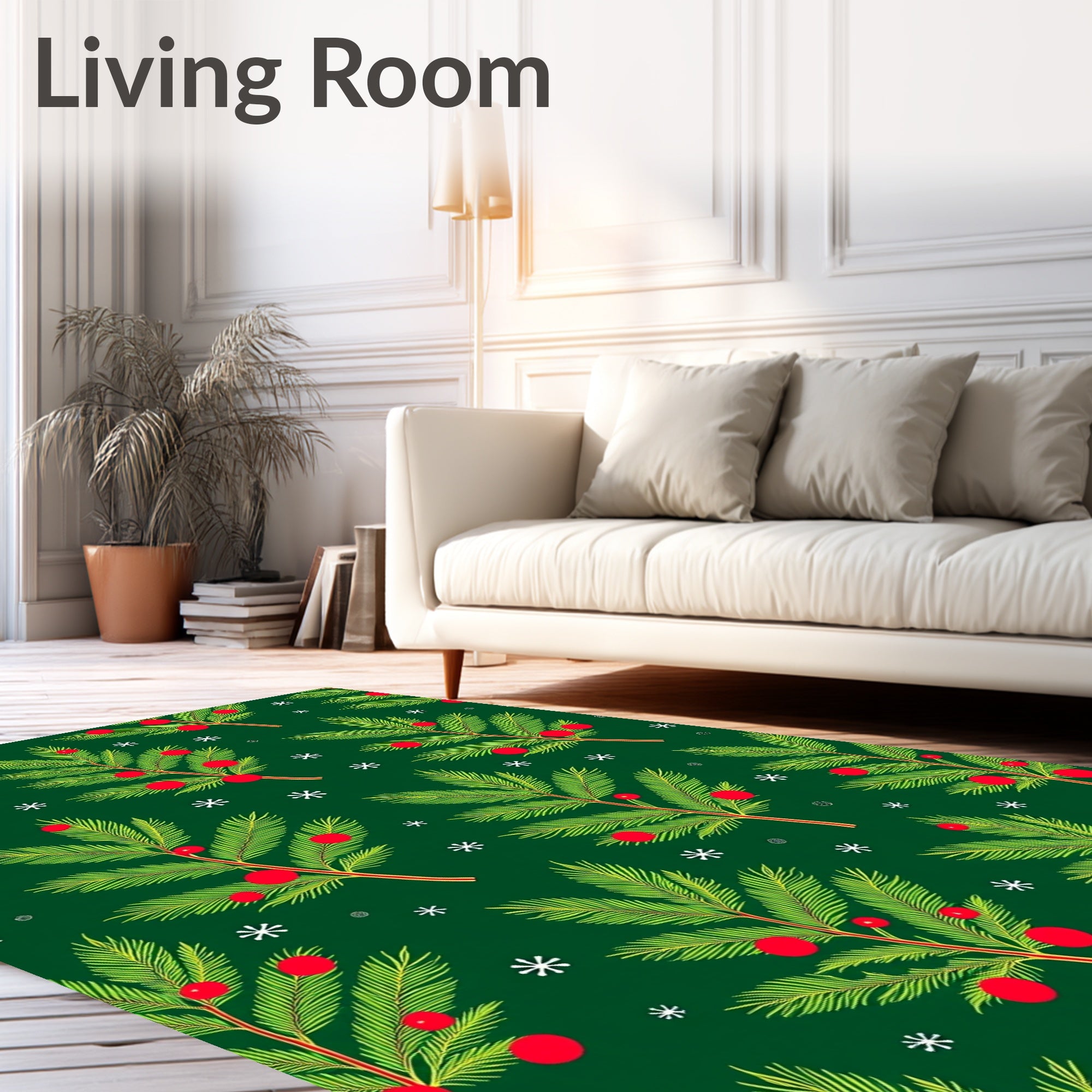 Holiday Green Red Pine Sprig Art Rug