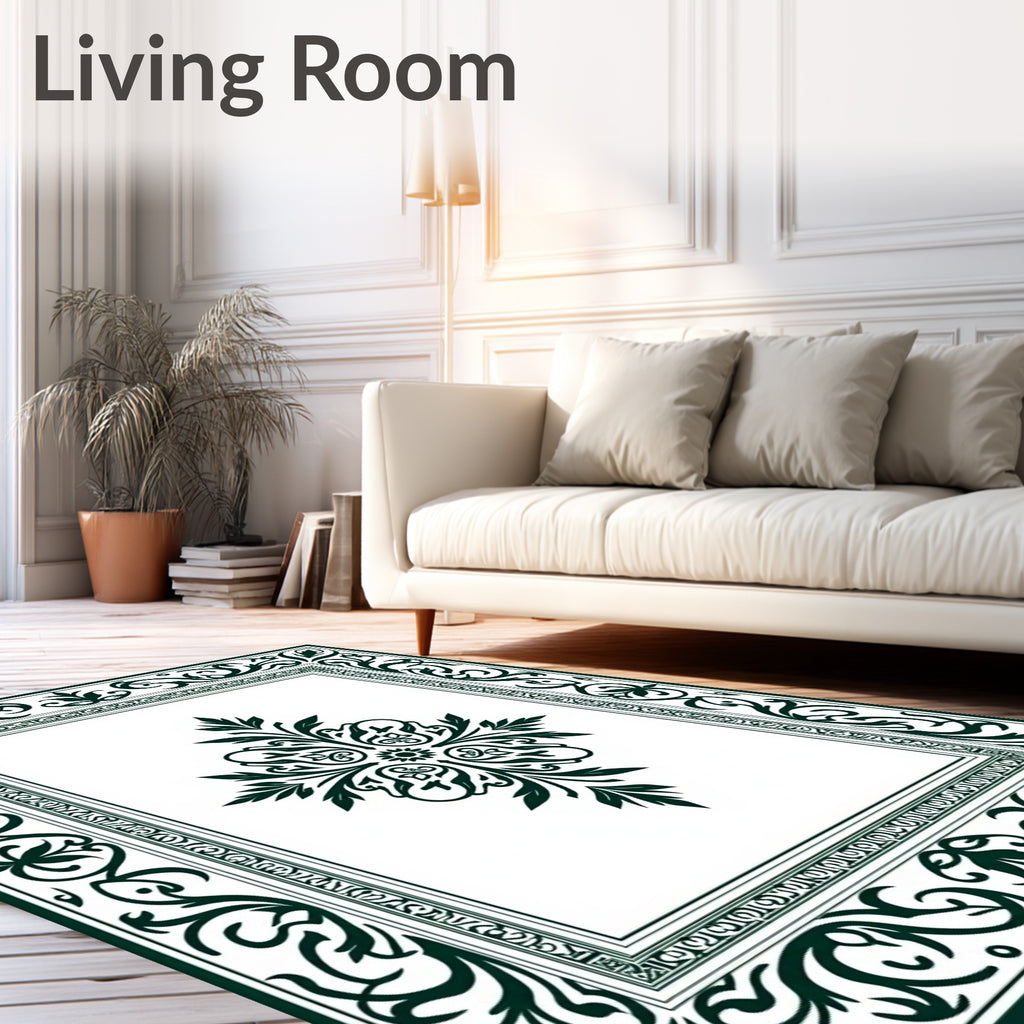 Dark Green Floral Central Medallion Border Rug