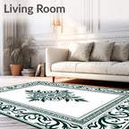 Dark Green Floral Central Medallion Border Rug